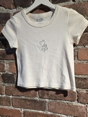 Brandy Melville Cream Tee with Teddy Embroidery